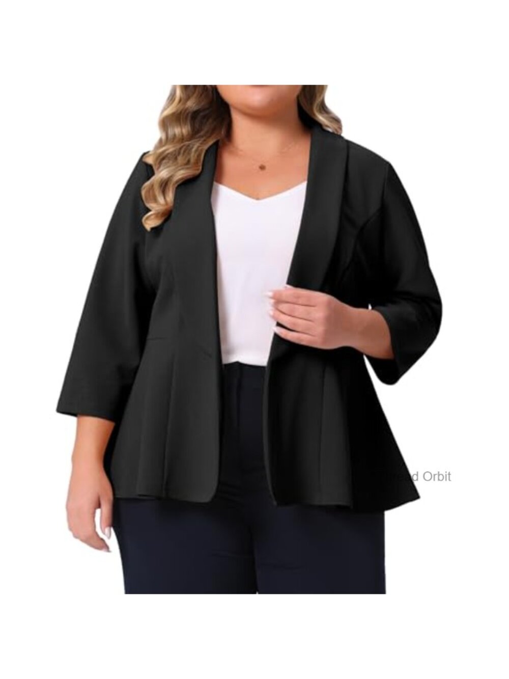 Plus Size Peplum Blazer 3/4 Sleeve Open Front Work Business Casual